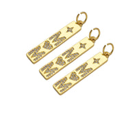 CZ Micro Pave Mom Word On Long Bar Shape Pendant, 18K Gold Filled Charm, DIY Mother's Day Necklace Bracelet Charm Pendant,6x31mm,Sku#Z1374