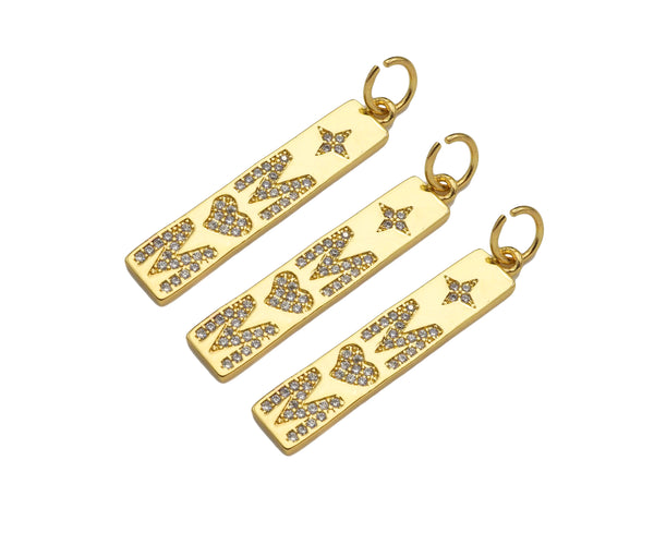 CZ Micro Pave Mom Word On Long Bar Shape Pendant, 18K Gold Filled Charm, DIY Mother's Day Necklace Bracelet Charm Pendant,6x31mm,Sku#Z1374