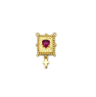 Fuchsia Heart CZ Micro Pave with Cross On Rectangle Shape Pendant, 18K Gold Filled Charm, Necklace Bracelet Charm Pendant,11x14mm,Sku#LK402