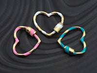 Colorful Enamel Pave Heart Shape Clasp, Gold Carabiner Clasp, 23x25mm, sku#H162