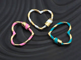 Colorful Enamel Pave Heart Shape Clasp, Gold Carabiner Clasp, 23x25mm, sku#H162