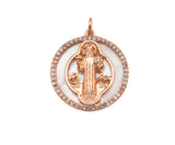 CZ Micro Pave Virgin Mary Mother of Pearl On Round Coin Charms, 18K Gold MOP Pendnat,Virgin Mary Pendant,Necklace Charms, 22x24mm, Sku#Z1251