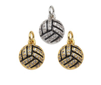 CZ Micro Pave Gold Silver Volleyball Charm, Cubic Zirconia Pendant, Volleyball Charm, CZ Micro Pave Sport ball Pendant,10x12mm, Sku#F1349