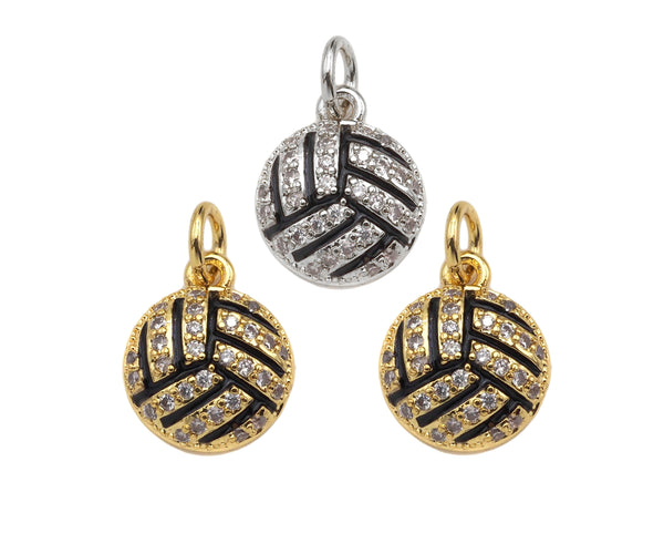 CZ Micro Pave Gold Silver Volleyball Charm, Cubic Zirconia Pendant, Volleyball Charm, CZ Micro Pave Sport ball Pendant,10x12mm, Sku#F1349