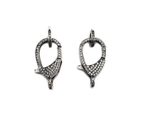 CZ Micro Pave Teardrop Lobster Claw Clasp, Antique Silver Plated Cubic Zirconia Clasp, 12x23mm,sku#H174