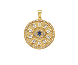 Big CZ Micro Pave Evil Eye On Round Coin Shape Pendant/Charm,Cubic Zirconia Medallion Charm, Necklace Bracelet Charm, 26x23mm, Sku#F1360