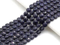 Double Sided Turtle Shell Cut Blue Goldstone Coin beads, 6mm Flat coin faceted, Natural Gemstone Beads, 16" Full Strand, sku#U606