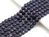 Double Sided Turtle Shell Cut Blue Goldstone Coin beads, 6mm Flat coin faceted, Natural Gemstone Beads, 16" Full Strand, sku#U606