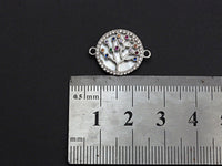 CZ Micro Pave Colorful Lucky Tree on Mother-of-pearl Connector Charm, Cubic Zirconia Link Charm, 22mm,sku#Z688