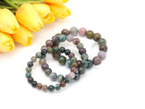 Quality Natural Moss Agate/Indian Agate Stretchy Bracelet, 8mm/10mm/12mm Elastic Fit Round Smooth, 7.5'' Agate Bracelet,Sku#EF61