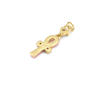 Colorful Enamel Cross Shape Pendant,18K Gold Filled Key of Life CZ Charm, Bracelet Necklace Ankh Charm,8x28mm,Sku#L629