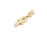 Colorful Enamel Cross Shape Pendant,18K Gold Filled Key of Life CZ Charm, Bracelet Necklace Ankh Charm,8x28mm,Sku#L629