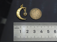 Cobalt CZ Micro Pave Cresent Moon With North Star Shape Pendant Charm, Cubic Zirconia Moon Charm,15x22mm,Sku#LK158