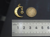Cobalt CZ Micro Pave Cresent Moon With North Star Shape Pendant Charm, Cubic Zirconia Moon Charm,15x22mm,Sku#LK158