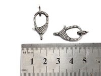 CZ Micro Pave Teardrop Lobster Claw Clasp, Antique Silver Plated Cubic Zirconia Clasp, 12x23mm,sku#H174