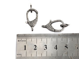 CZ Micro Pave Teardrop Lobster Claw Clasp, Antique Silver Plated Cubic Zirconia Clasp, 12x23mm,sku#H174