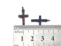 CZ Micro Pave Cross Charm, Black/Fuchsia/Turquoise/Cobalt Blue Cubic Zirconia Cross, 10x16mm, sku#X143
