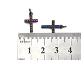 CZ Micro Pave Cross Charm, Black/Fuchsia/Turquoise/Cobalt Blue Cubic Zirconia Cross, 10x16mm, sku#X143