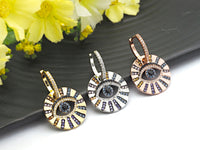 CZ Micro Pave Evil Eye Pendant Earring, Cubic Zirconia Gold/Silver/Rose Gold/Black Dangle Huggies Earring,21x32mm,sku#J58