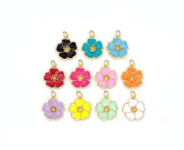 Colorful Enamel Flower Gold Pendant,18K Gold Filled Flower Charm, Necklace Bracelet Charm Pendant,15x17mm,Sku#F1438