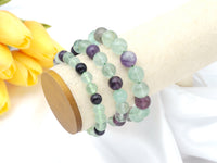 Quality Natural Purple Green Fluorite Stretchy Bracelet, 8mm/10mm/12mm Elastic Fit Round Smooth Fluorite, 7.5'' Fluorite Bracelet,Sku#EF73