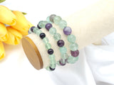 Quality Natural Purple Green Fluorite Stretchy Bracelet, 8mm/10mm/12mm Elastic Fit Round Smooth Fluorite, 7.5'' Fluorite Bracelet,Sku#EF73