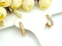 CZ Micro Pave Double Raw Huggie Earring, Leverback ear wires, cubic zirconia micro pave earrings, 5x20mm, sku#J243