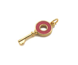 Enamel Colorful Round Ring On Key Shape Pendant,18K Dainty Gold Enamel Charm,Enamel Jewelry,10x24mm,Sku#LK272