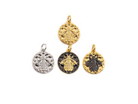 Medallion Insects on Round Coin Pendant, Round Coin Pendant, Gold/Silver Tone, 15X17mm, Sku#Z725