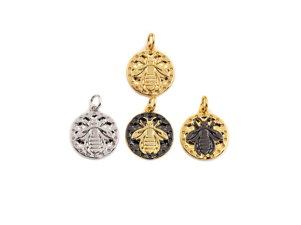 Medallion Insects on Round Coin Pendant, Round Coin Pendant, Gold/Silver Tone, 15X17mm, Sku#Z725