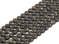 Double Sided Turtle Shell Cut Natural Golden Obsidian Button Shape beads, 6mm faceted, Natural Gemstone Beads, 16" Full strand, sku#U607