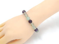 Quality Natural Purple Green Fluorite Stretchy Bracelet, 8mm/10mm/12mm Elastic Fit Round Smooth Fluorite, 7.5'' Fluorite Bracelet,Sku#EF73