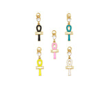 Colorful Enamel Cross Shape Pendant,18K Gold Filled Key of Life CZ Charm, Bracelet Necklace Ankh Charm,8x28mm,Sku#L629