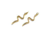 Clear CZ Micro Pave Snake Shape Pendant/Charm, Snakea Cubic Zirconia Pendant,Gold Tone, 10x39mm,Sku#Z795