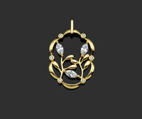 CZ Micro Pave Flower On Picture Frame Shape Pendant,18K Gold Charm, Necklace Bracelet Charm Pendant, 31x20mm,Sku#FH157