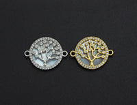 CZ Micro Pave Lucky Tree on Mother-of-pearl Connector, Cubic