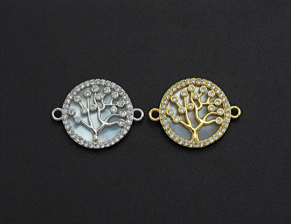 CZ Micro Pave Lucky Tree on Mother-of-pearl Connector, Cubic