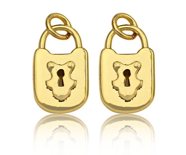 Dainty Gold Padlock Charms, Dainty Lock Teddy Bear Charms, Gold Char Pendant, Padlock Necklace Charms, 9x15mm, Sku#F1339