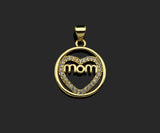 Gold Filled CZ Micro Pave Heart with Mom Word on Round Ring Shape Pendant, 18K Gold Filled Charm, Mother's Day Goft,17x20mm,Sku#LD121