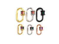 Colorful Baguette CZ Oval Shape Clasp, Gold Silver Black  Rose Gold Plated Clasp, Carabiner Clasp, 13x20mm/18x28mm, sku#H189