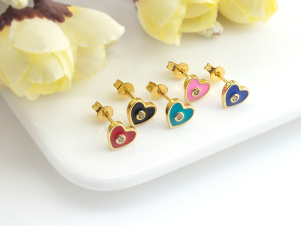 CZ Enamel Round Stud Earrings, Sku#J164