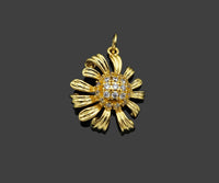 Gold Filled CZ Micro Pave Sun Flower Shape Pendant, 18K Gold Filled Flower Charm, Necklace Bracelet Charm Pendant, 21x18mm,Sku#Y471