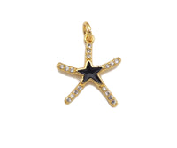 CZ Enamel Starfish Shape Charm, Gold/Silver Finish Enamel CZ Pave Star Fish Pendant, Pave Charm,16x18mm, sku#L323