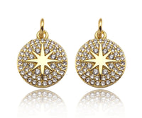 18k Dainty Gold North Star On Round Coin Charms, Dainty Gold Star Pendant, Star Necklace Charms, 11x13mm, Sku#Z1252