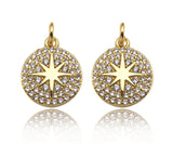 18k Dainty Gold North Star On Round Coin Charms, Dainty Gold Star Pendant, Star Necklace Charms, 11x13mm, Sku#Z1252