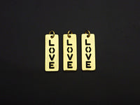 Hollow Out LOVE Long Bar Pendant, Rectangle Cubic Zirconia Pendant, DIY Mother's Day Gift, 11x29mm, Sku#F1100