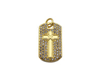 CZ Cross On Rectangle Shape Charm, Sku#LK198