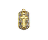 CZ Cross On Rectangle Shape Charm, Sku#LK198