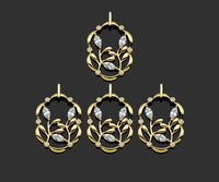 CZ Micro Pave Flower On Picture Frame Shape Pendant,18K Gold Charm, Necklace Bracelet Charm Pendant, 31x20mm,Sku#FH157