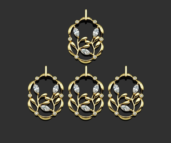 CZ Micro Pave Flower On Picture Frame Shape Pendant,18K Gold Charm, Necklace Bracelet Charm Pendant, 31x20mm,Sku#FH157